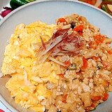 半端野菜で！コリふわ！色んな食感♪ふわたま肉みそ丼